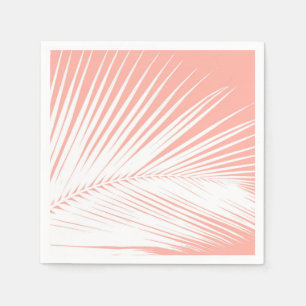Palm leaf - white on coral pink napkin