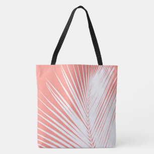 Palm leaf - white on coral pink tote bag