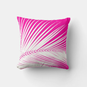 Palm leaf - white on fuchsia pink cushion