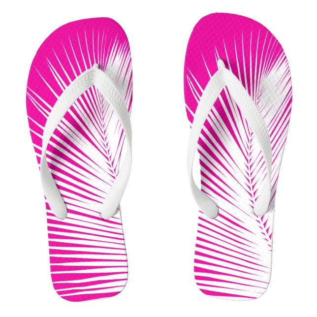 Palm leaf - white on fuchsia pink jandals (Footbed)