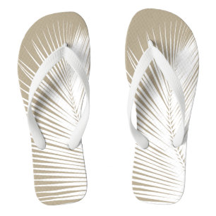 Palm leaf - white on taupe tan jandals
