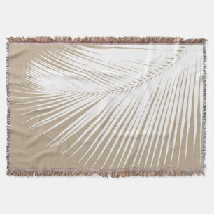 Palm leaf - white on taupe tan throw blanket
