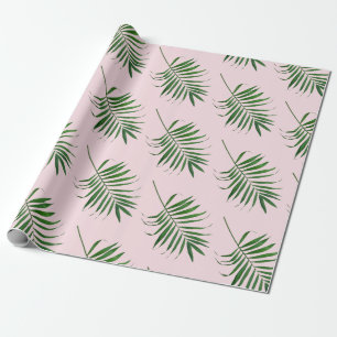Palm Leaf wrapping paper, green pink tropical wrap Paper