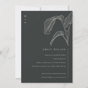 Palm Leafy Sketch Black White Bridal Shower Invite