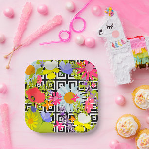 Palm Leaves And Flowers Paper Plate