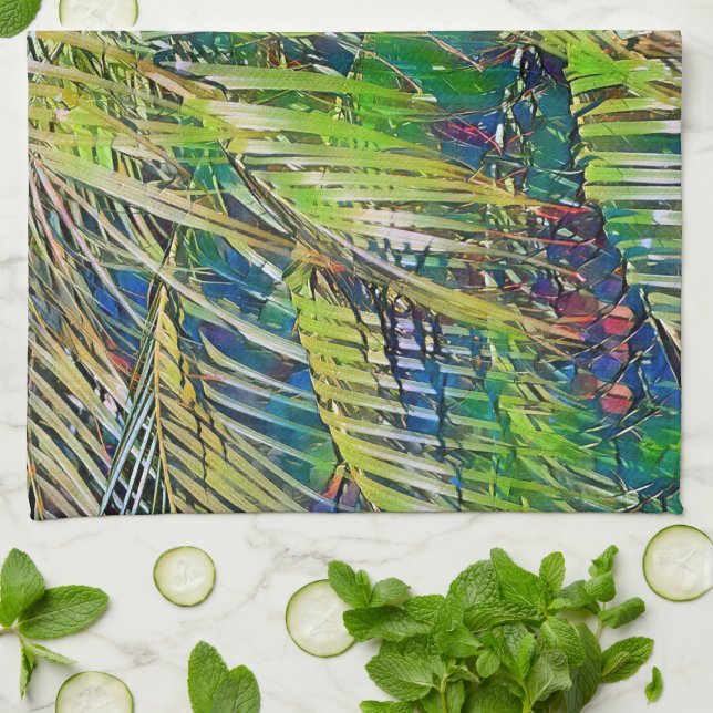 Palm Leaves Art in Green Kitchen Towel (Folded)