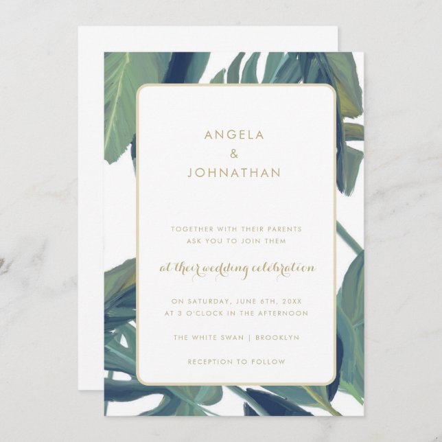 Palm Leaves Beach Tropical Wedding Invitation (Front/Back)