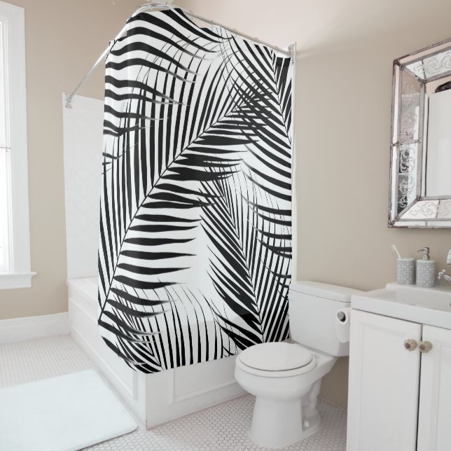 Palm Leaves - Black & White Cali Vibes #1 Shower Curtain (In Situ)