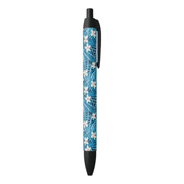 Palm Leaves Blue Pattern Black Ink Pen (Bottom (Vertical))