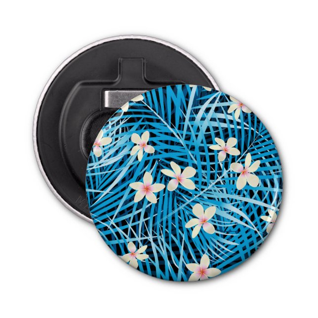 Palm Leaves Blue Pattern Bottle Opener (Front)