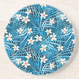 Palm Leaves Blue Pattern Coaster