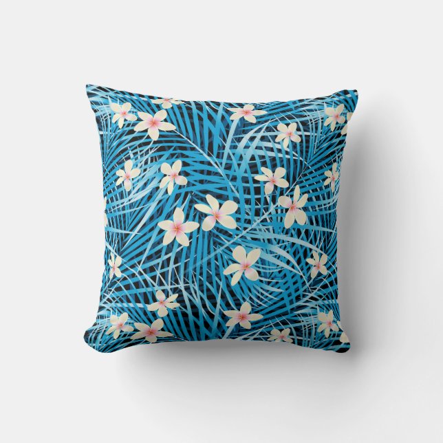 Palm Leaves Blue Pattern Cushion (Front)