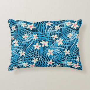 Palm Leaves Blue Pattern Decorative Cushion