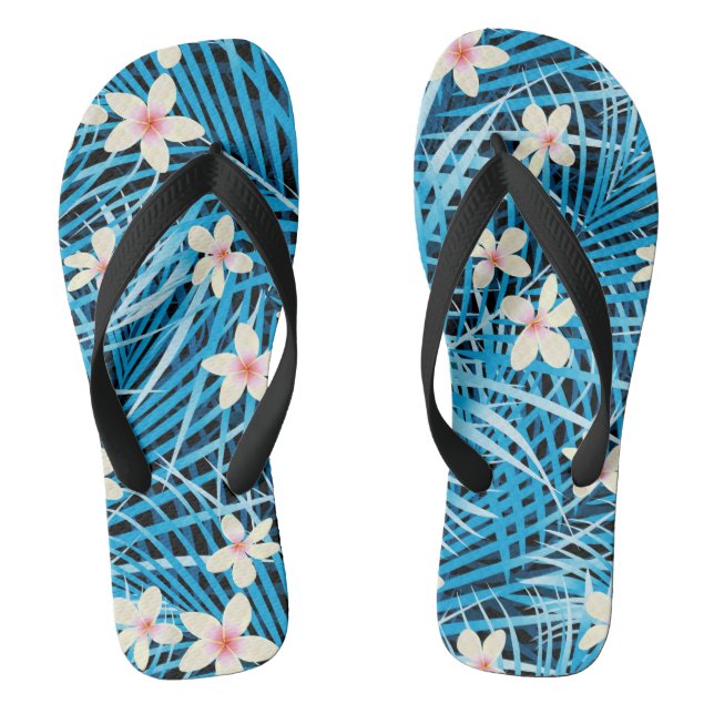 Palm Leaves Blue Pattern Jandals (Footbed)
