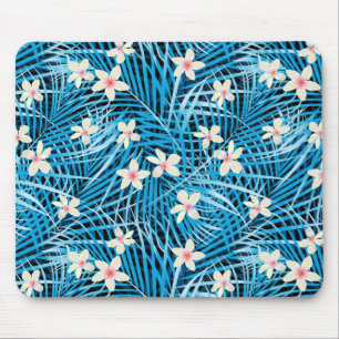 Palm Leaves Blue Pattern Mouse Pad