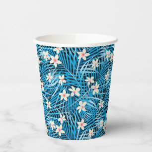 Palm Leaves Blue Pattern Paper Cups