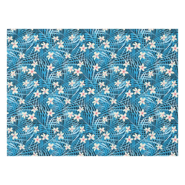 Palm Leaves Blue Pattern Tablecloth (Front (Horizontal))