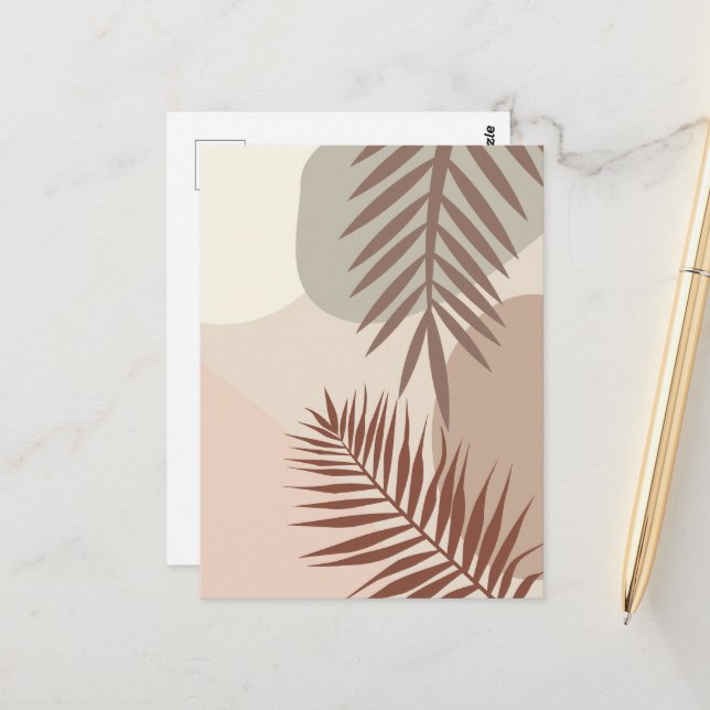 Palm Leaves, Boho Abstract Geometric Art Postcard (Front/Back In Situ)