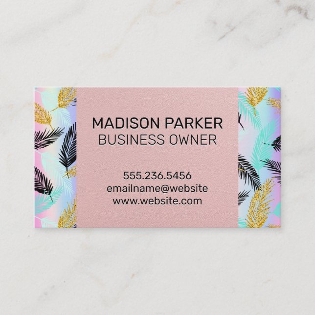 Palm Leaves | Colourful Blend | Pink Texture Business Card (Front)