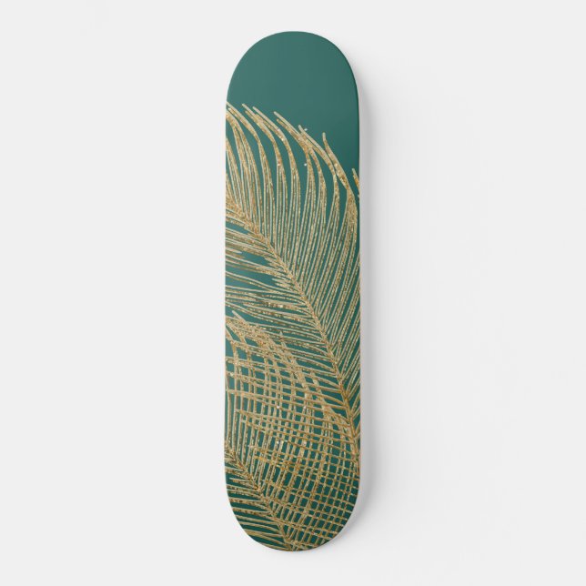 Palm Leaves Finesse Line Art with Gold Foil #4  Skateboard (Front)