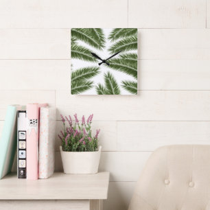 Palm Leaves Finesse Pattern 1 Square Wall Clock