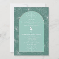 Palm Leaves Flamingo Aqua Bridal Shower Invitation