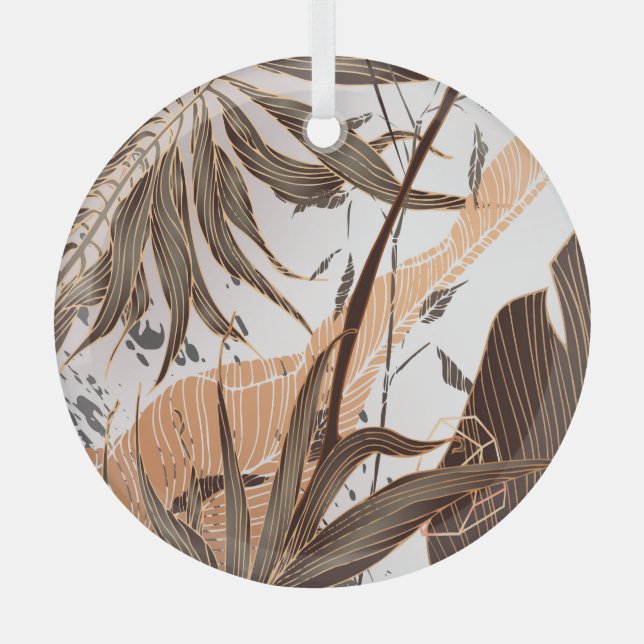 Palm Leaves Gold Marble Design Glass Tree Decoration (Front)