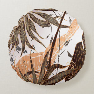Palm Leaves Gold Marble Design Round Cushion