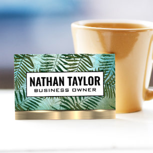 Palm Leaves   Gold Metallic Trim Business Card