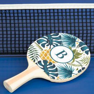 Palm leaves gold pineapple monogram ping pong paddle