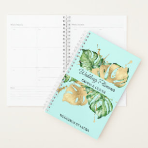 Palm Leaves Gold Teal Tropical Wedding Planner