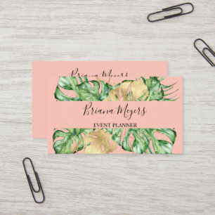 Palm Leaves Gold Tropic Peach Business Card