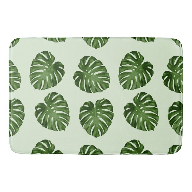 Palm Leaves, Green Leaves, Tropical Pattern Bath Mat (Front)
