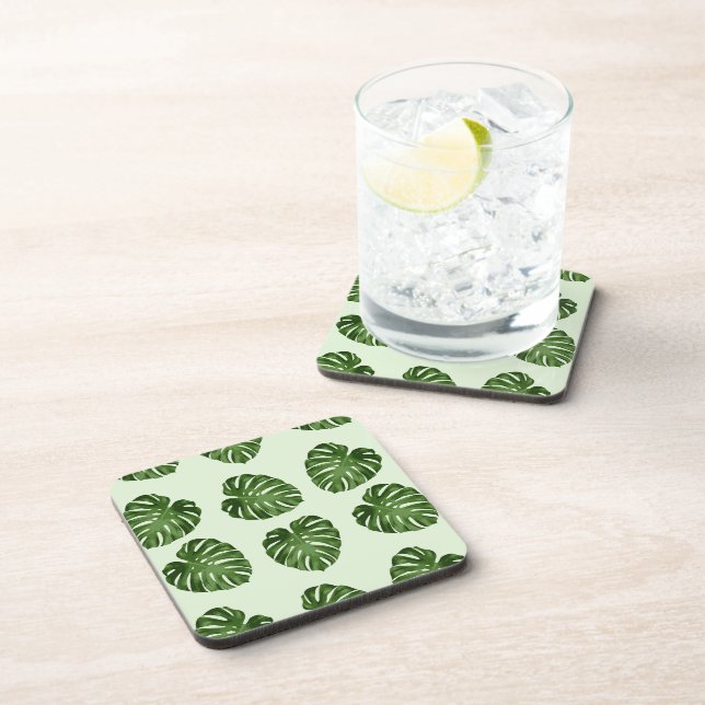 Palm Leaves, Green Leaves, Tropical Pattern Coaster (Right Side)