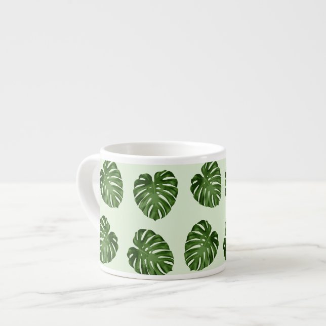 Palm Leaves, Green Leaves, Tropical Pattern Espresso Cup (Front Left)