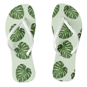 Palm Leaves, Green Leaves, Tropical Pattern Jandals
