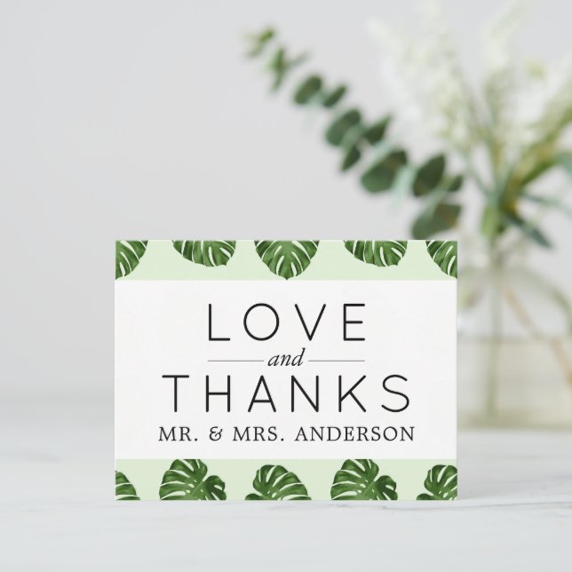Palm Leaves, Green Leaves, Tropical, Wedding Postcard (Standing Front)