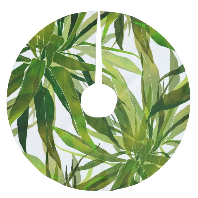 Palm Leaves Hand Painted Pattern Brushed Polyester Tree Skirt (Front)