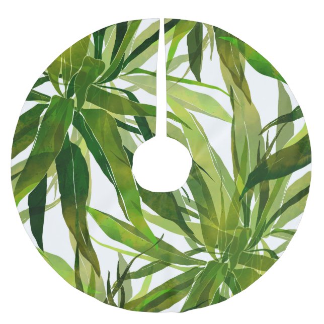 Palm Leaves Hand Painted Pattern Brushed Polyester Tree Skirt (Front)