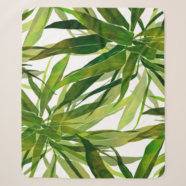 Palm Leaves Hand Painted Pattern Sherpa Blanket (Front)