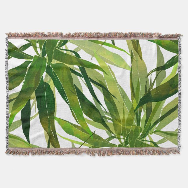 Palm Leaves Hand Painted Pattern Throw Blanket (Front)