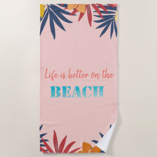 Palm Leaves Hibiscus Beach Towel