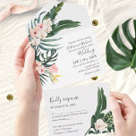 Palm Leaves Hibiscus Tropical Elegant Wedding All In One Invitation<br><div class="desc">An elegant tropical palm leaves floral wedding invitation, easy to personalise with your details. PLEASE NOTE: This invitation is ready to send without an envelope; include the return address on the backside; if you plan to send it using an envelope, please let in blank the return address details ( backside)....</div>