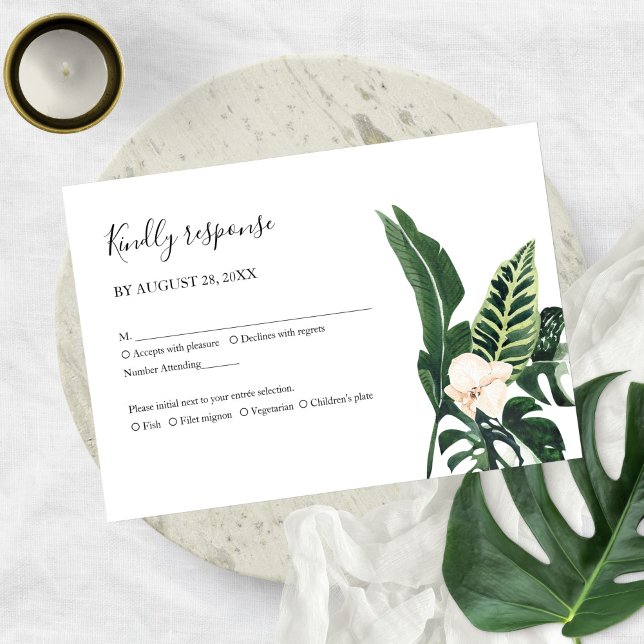 Palm Leaves Hibiscus Tropical Elegant Wedding RSVP (Creator Uploaded)