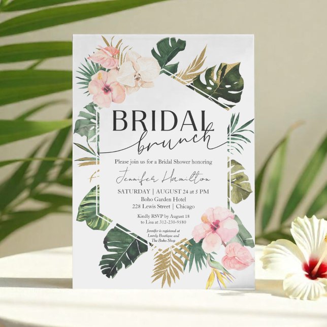 Palm Leaves Hibiscus Tropical Floral Bridal Brunch Invitation (Creator Uploaded)