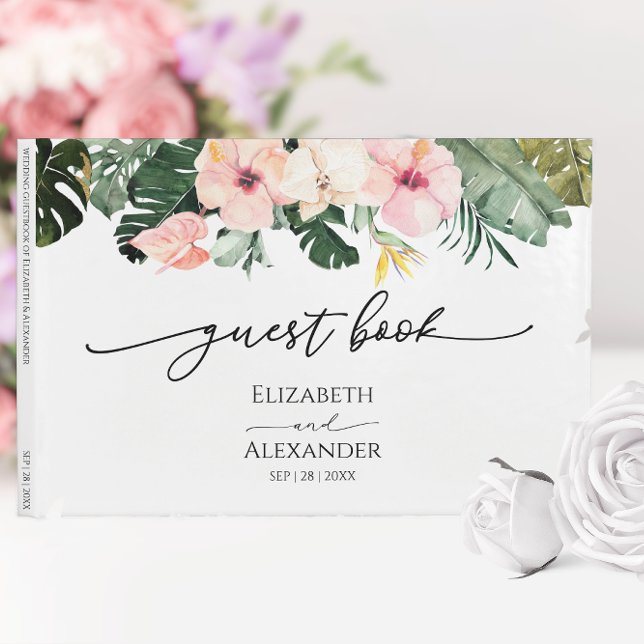 Palm Leaves Hibiscus Tropical Wedding Guest Book (Creator Uploaded)