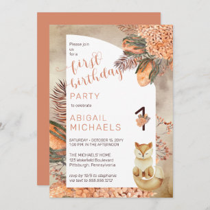 Palm Leaves   Hydrangeas Fox 1st Birthday Party In Invitation
