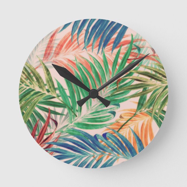 Palm Leaves in colour Round Clock (Front)