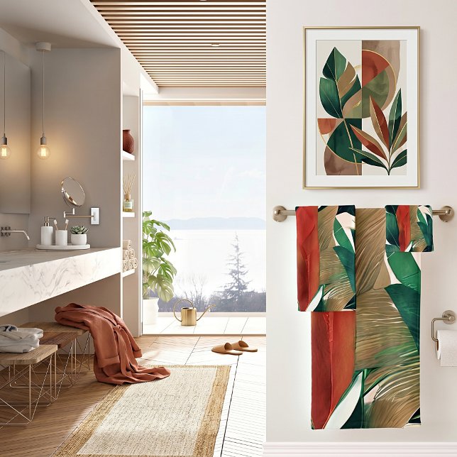 Palm leaves in muted tones  bath towel set (Creator Uploaded)