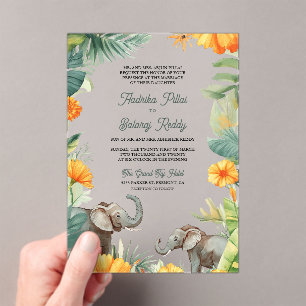 Palm Leaves Marigold Elephant South Indian Wedding Acrylic Invitations